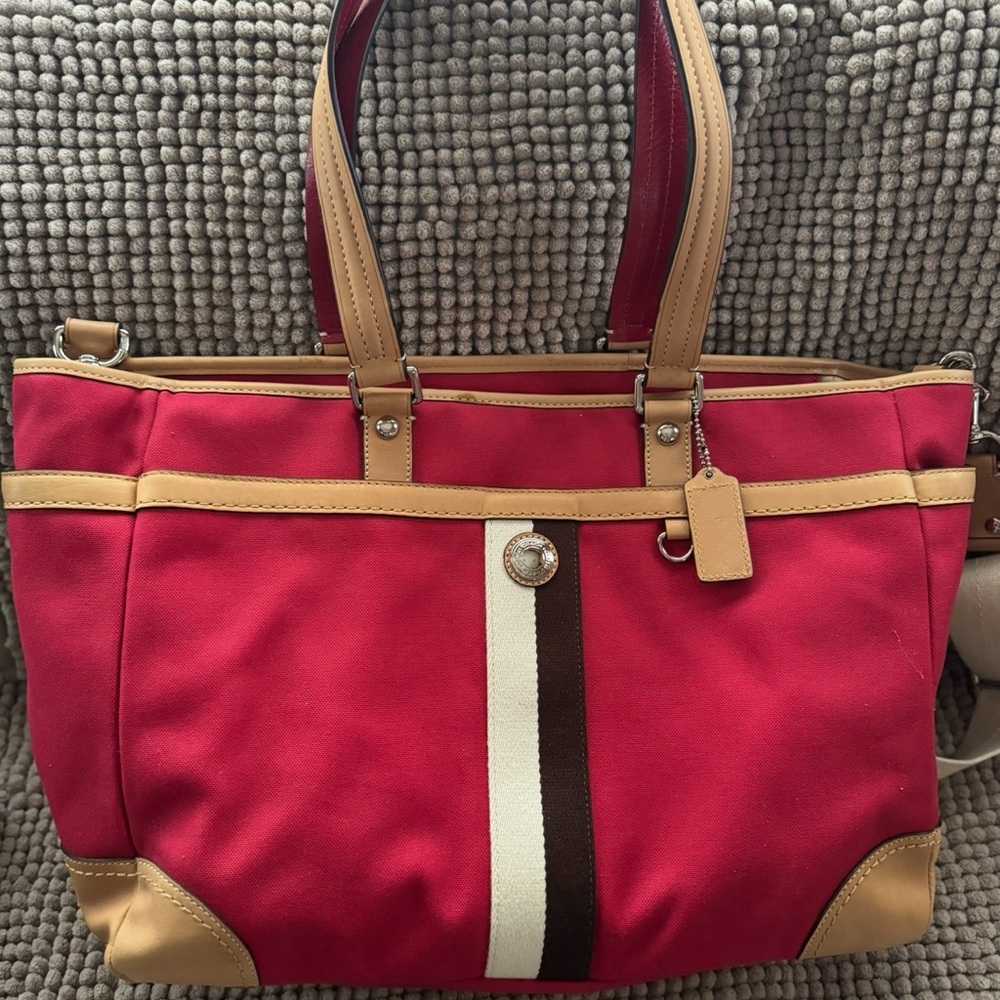 Coach Red and Tan Tote Bag